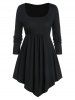 T-shirt Tunique à Col Rond de Grande Taille avec Cape - Noir 1X