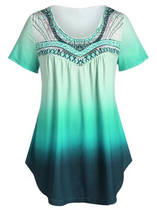 Plus Size Printed Tunic Flare T Shirt