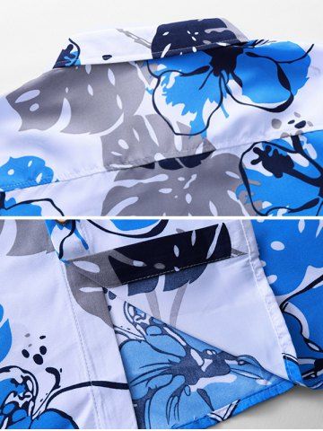 

Casual Flower Print Long-sleeved Shirt, Crystal blue