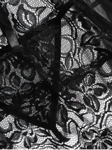 

Plus Size Lace and Mesh Lattice Babydoll Set, Black
