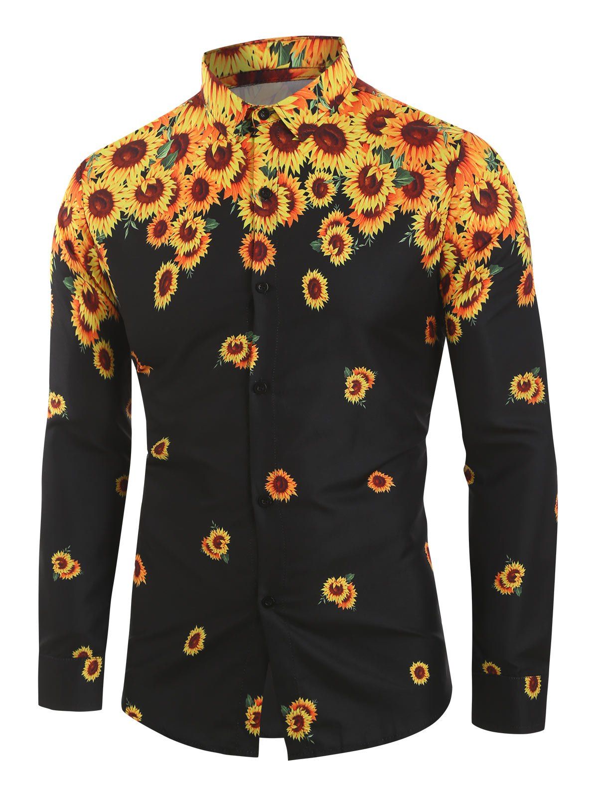 

Sunflower Print Long-sleeved Shirt, Black