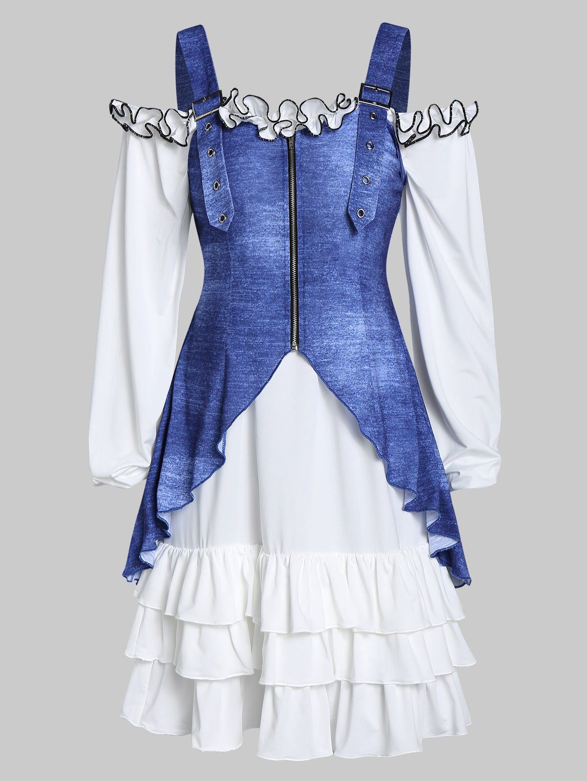 

Layered Flounce Off Shoulder Dress and Tank Top Set, Blue