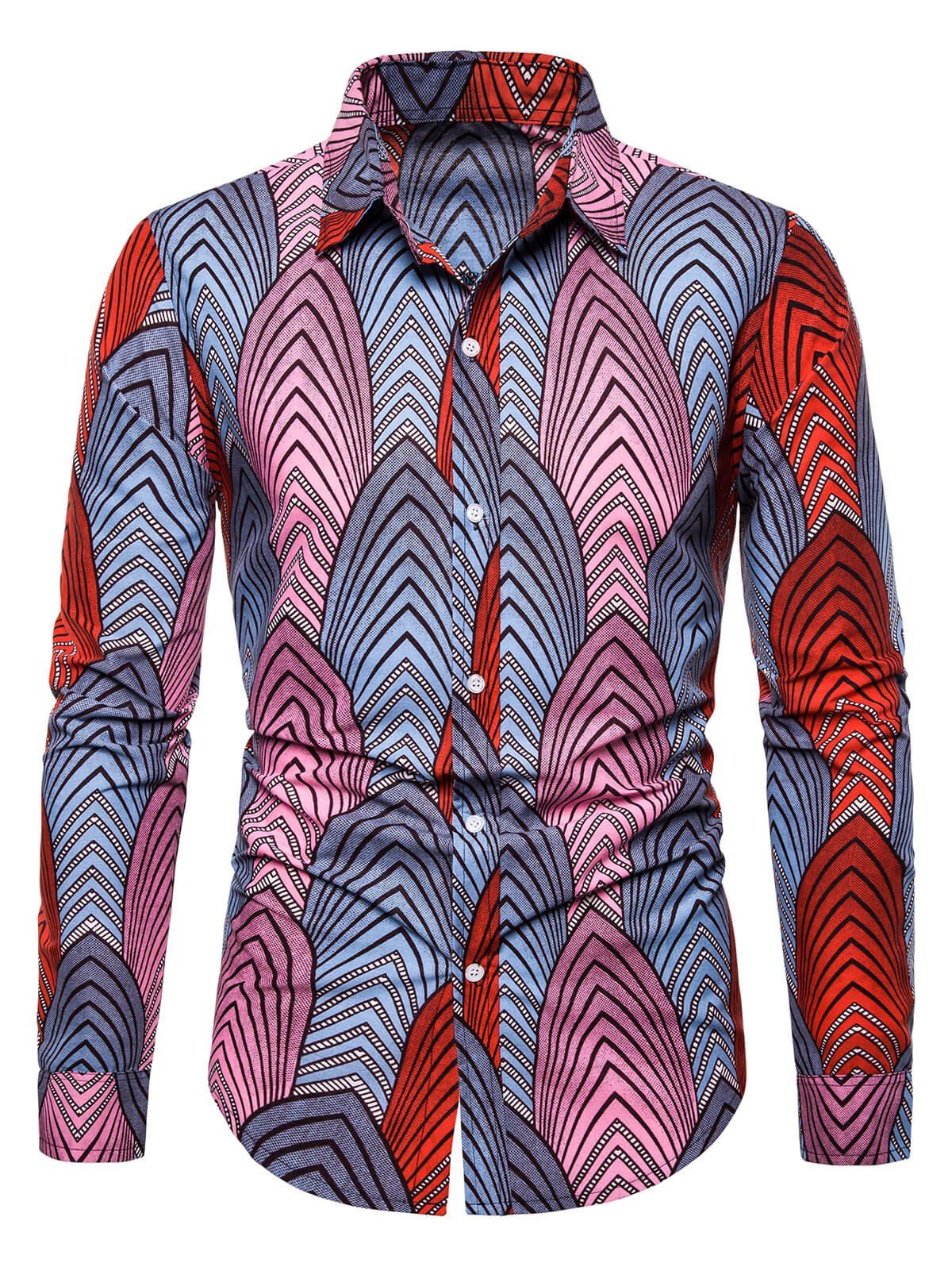 

Ethnic Leaf Pattern Button Down Shirt, Multi