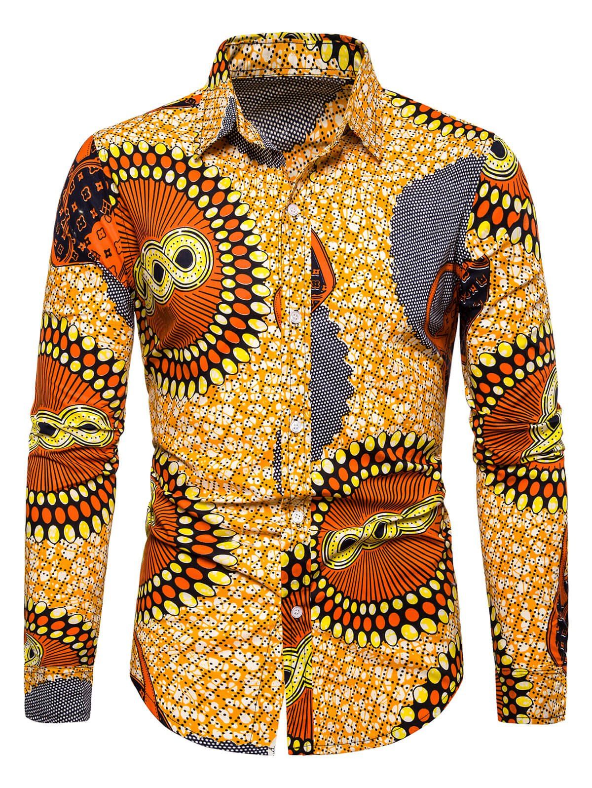 

Abstract Grid Print Button Down Ethnic Shirt, Multi
