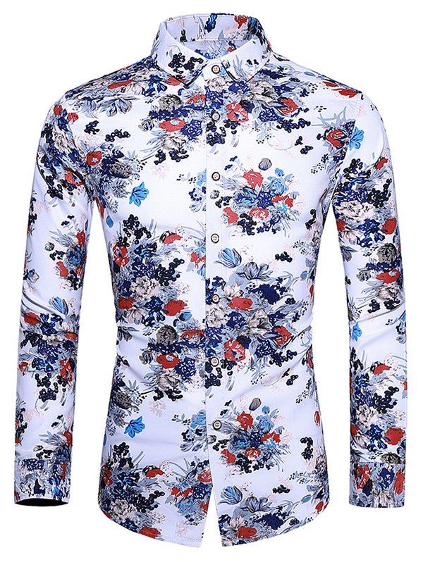 

Tiny Floral Printed Full Sleeves Shirt, White