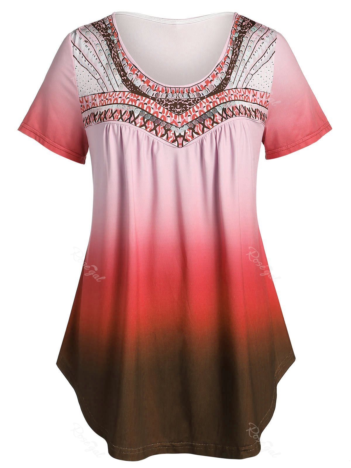 

Plus Size Printed Tunic Flare T Shirt, Burnt pink
