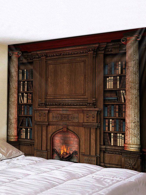 

Vintage Fireplace Bookcase Print Tapestry Wall Hanging Art Decoration, Multi