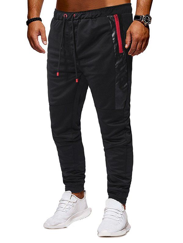 

Zipper Pocket Design Knitted Jogger Pants, Black