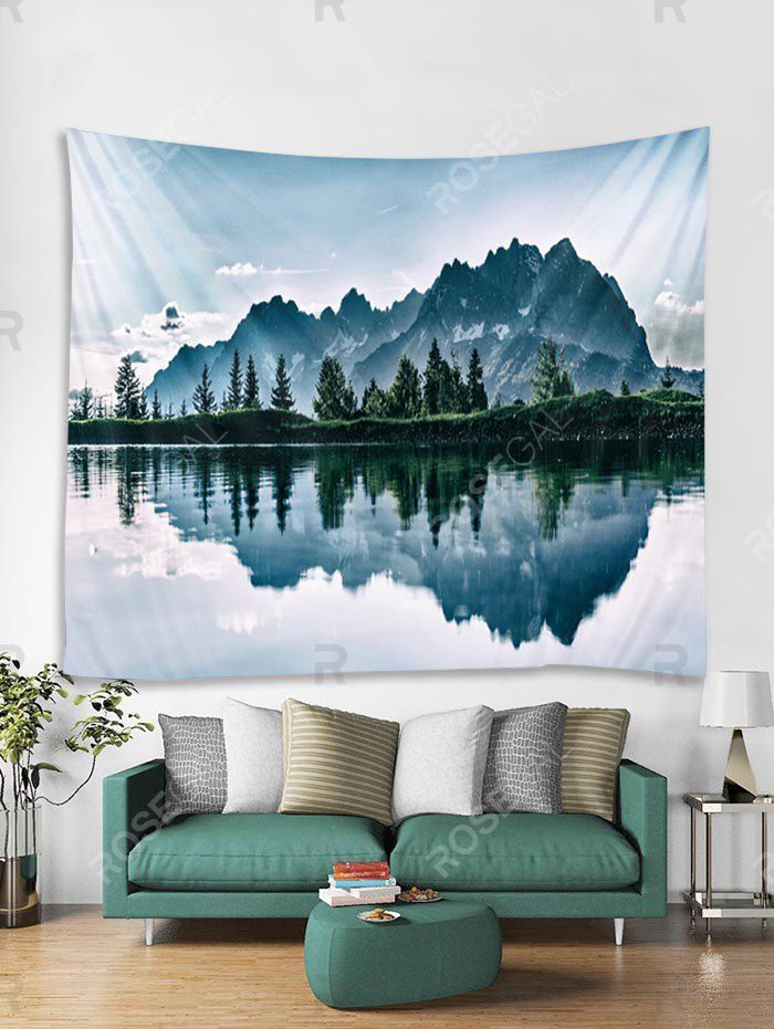 

Waterside Mountains Print Tapestry Wall Hanging Art Decoration, Baby blue