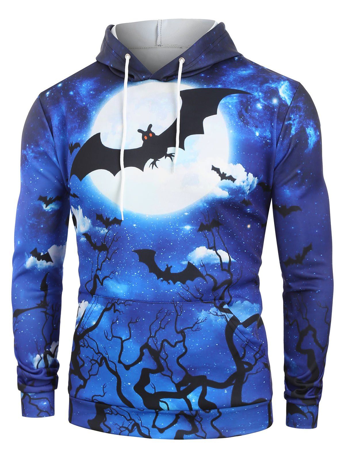 

Halloween Bat Moon Graphic Front Pocket Hoodie, Blue