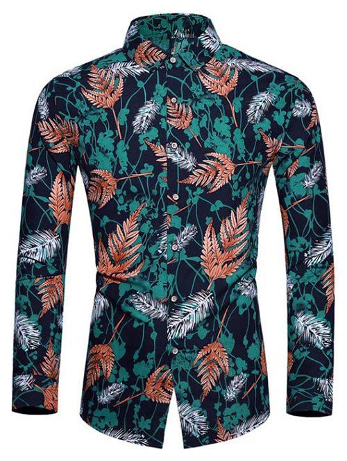 

Casual Tropical Print Long-sleeved Shirt, Medium sea green