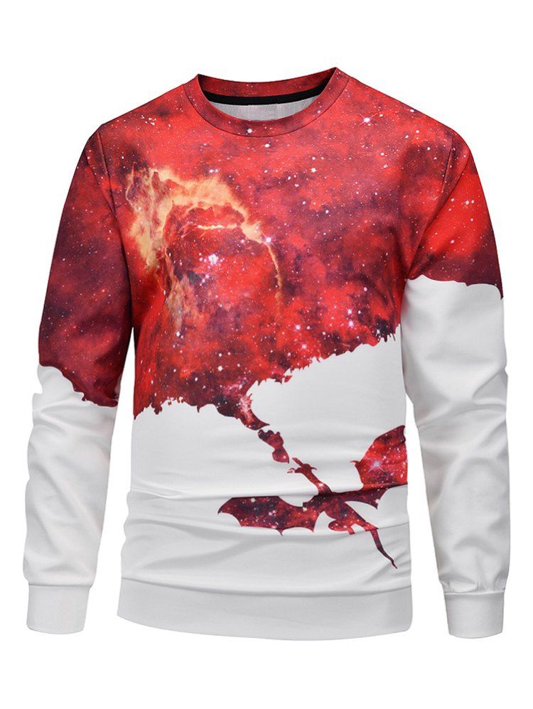 

Galaxy Spitfire Dinosaur Print Pullover Casual Sweatshirt, Red