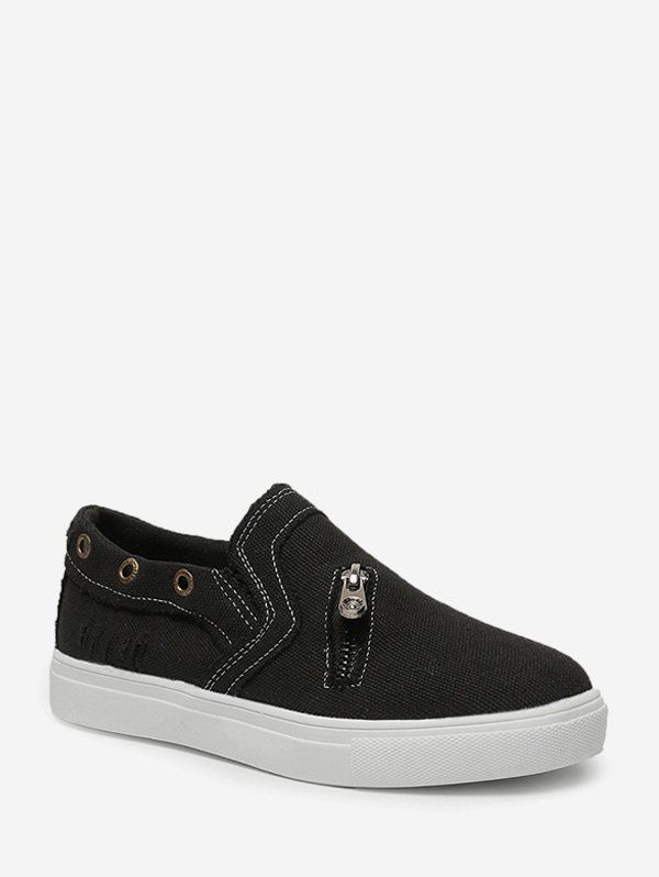 

Zip Accent Slip On Flat Shoes, Black