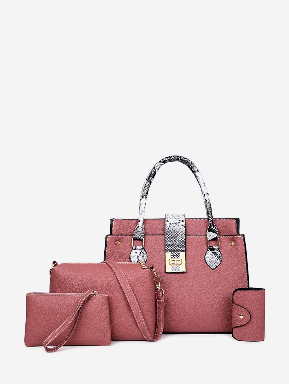 

4Pcs PU Leather Simple Solid Bag Set, Pink