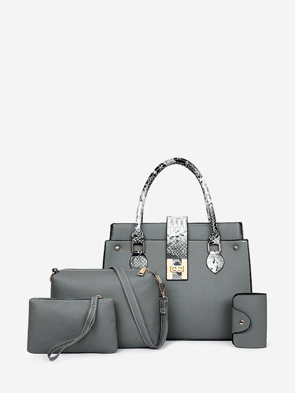 

4Pcs PU Leather Simple Solid Bag Set, Gray
