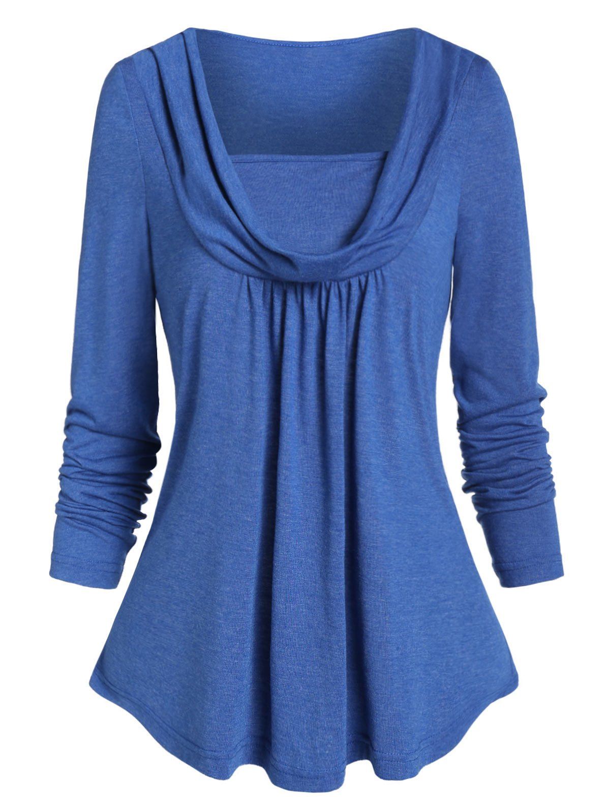 

Long Sleeve Cowl Collar Space Dye T Shirt, Cornflower blue