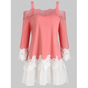 

Plus Size Open Shoulder Lace Insert Top, Flamingo pink