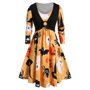 

Plus Size Ghost Pumpkin Print Halloween Dress, Orange