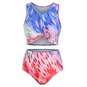 

Leaves Ombre Twisted Padded Tankini Swimsuit, Multi