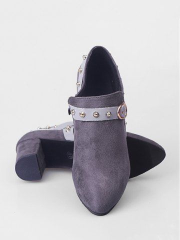 

Contrast Stud Strap Chunky Heel Ankle Boots, Gray