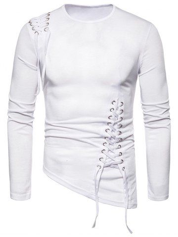 

Solid Color Lace-up Long Sleeves T-shirt, White