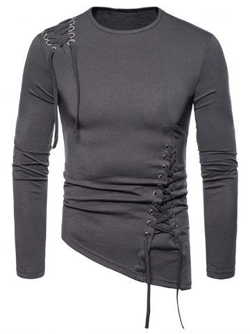 

Solid Color Lace-up Long Sleeves T-shirt, Dark gray