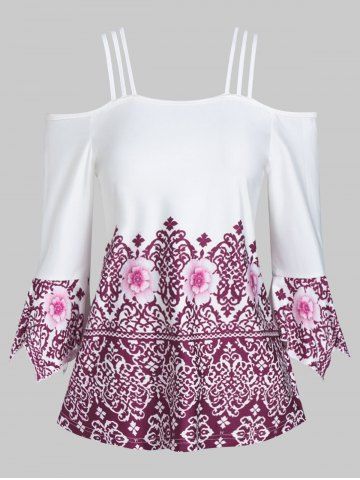 Spaghetti Strap Printed Cold Shoulder T Shirt
