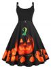 Robe Vintage d'Halloween Citrouille Imprimé à Bretelle de Grande Taille - Noir 1X