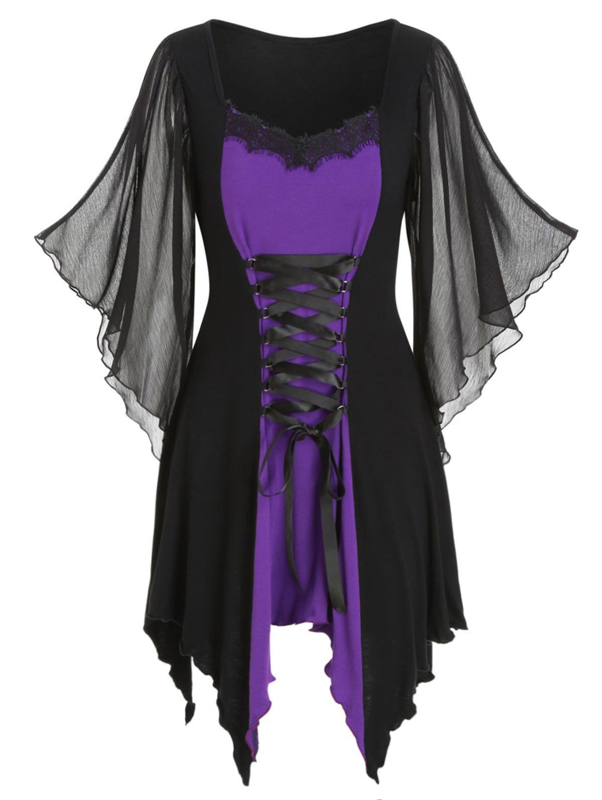 

Lace-up Longline Asymmetrical T-shirt, Dark violet