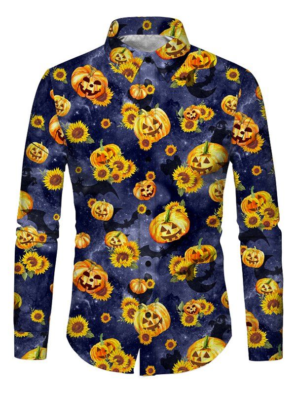 

Sunflower Pumpkin Print Long Sleeves Shirt, Cadetblue