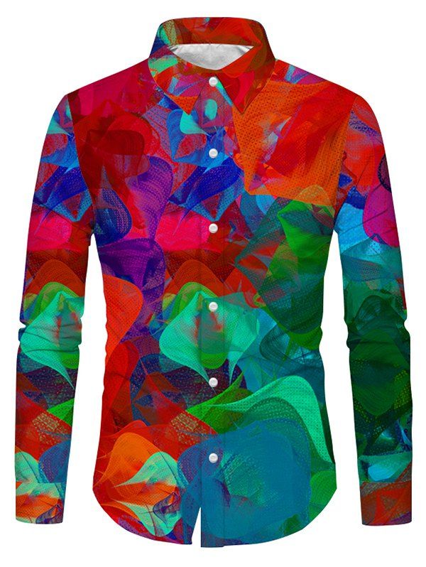

Color Lump Design Long Sleeves Shirt, Multi-a