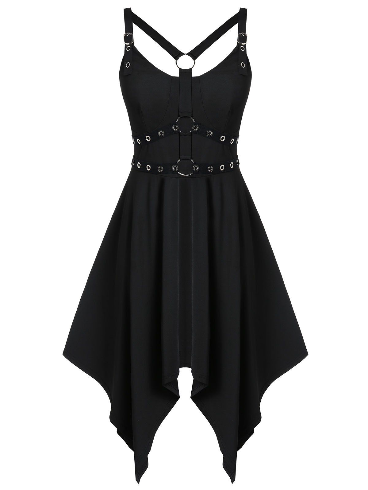 [42% OFF] Plus Size Asymmetric V Neck Mini Gothic Dress | Rosegal
