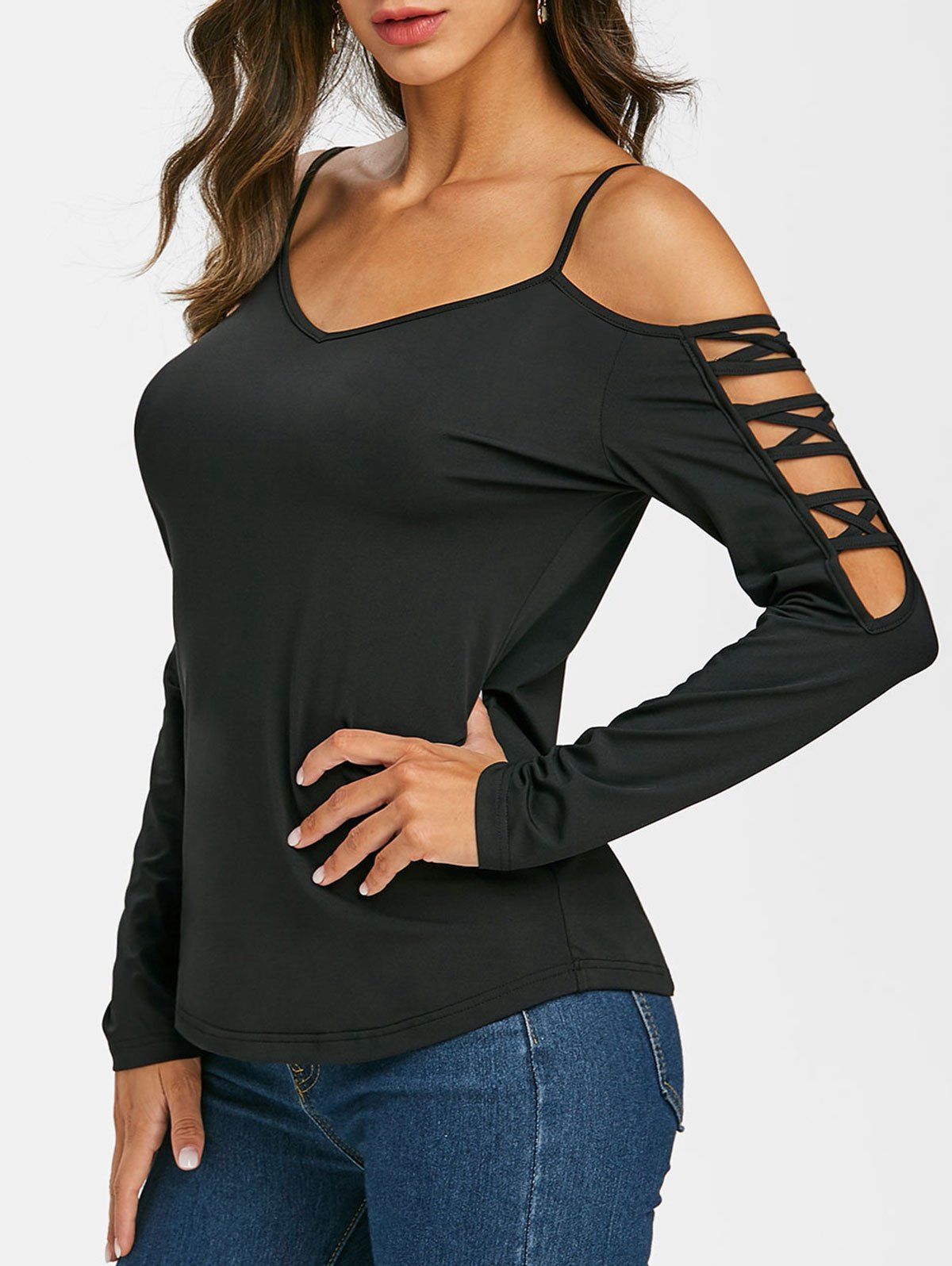 

Cami Open Shoulder Criss Cross T Shirt, Black