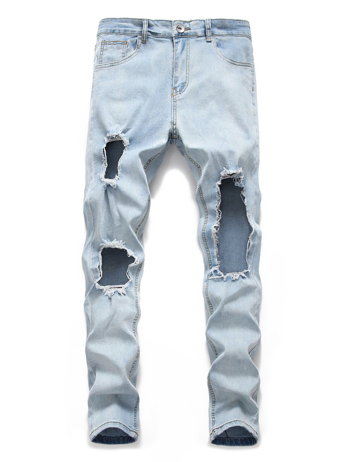 

Destroyed Design Zip Fly Casual Jeans, Denim blue