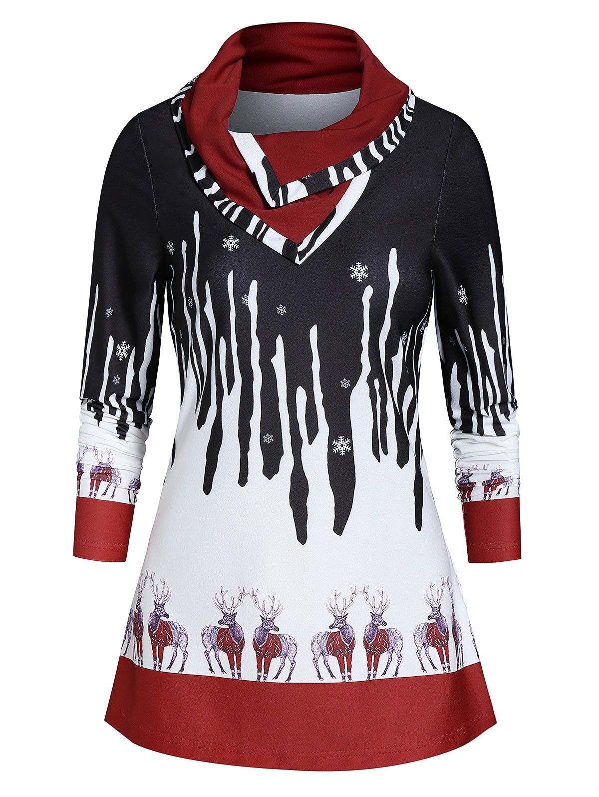 

Christmas Printed Cowl Neck Long Sleeve T Shirt, Multi-a