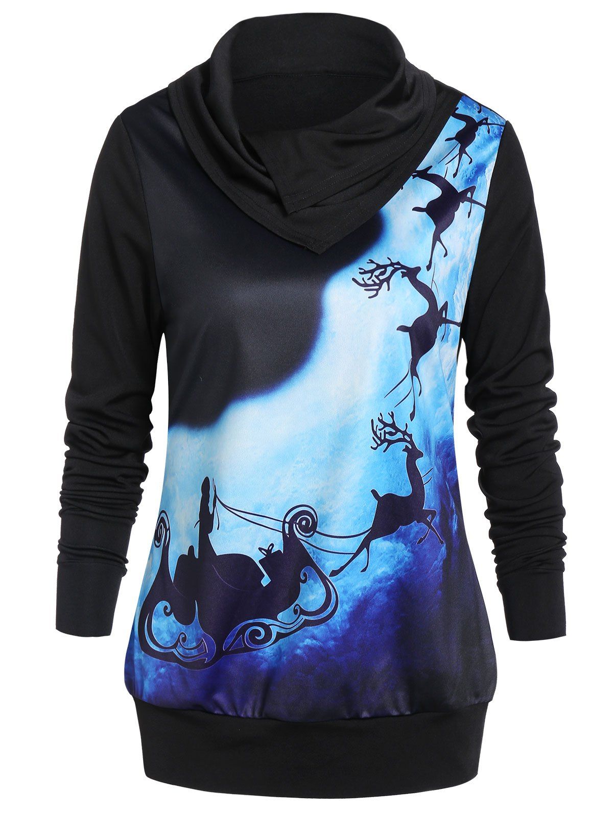 

Long Sleeve Christmas Elk Printed T Shirt, Black