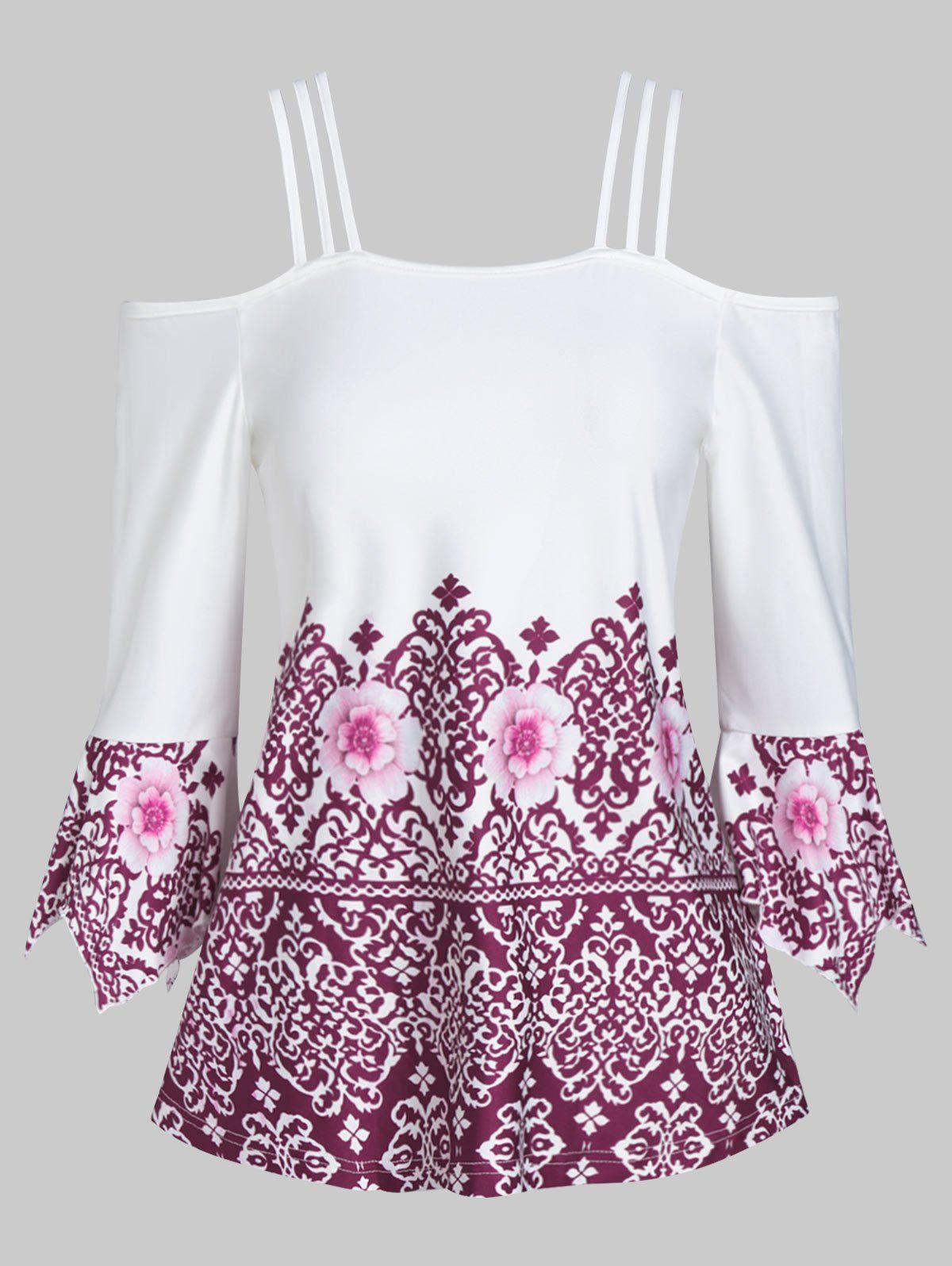 

Spaghetti Strap Printed Cold Shoulder T Shirt, White