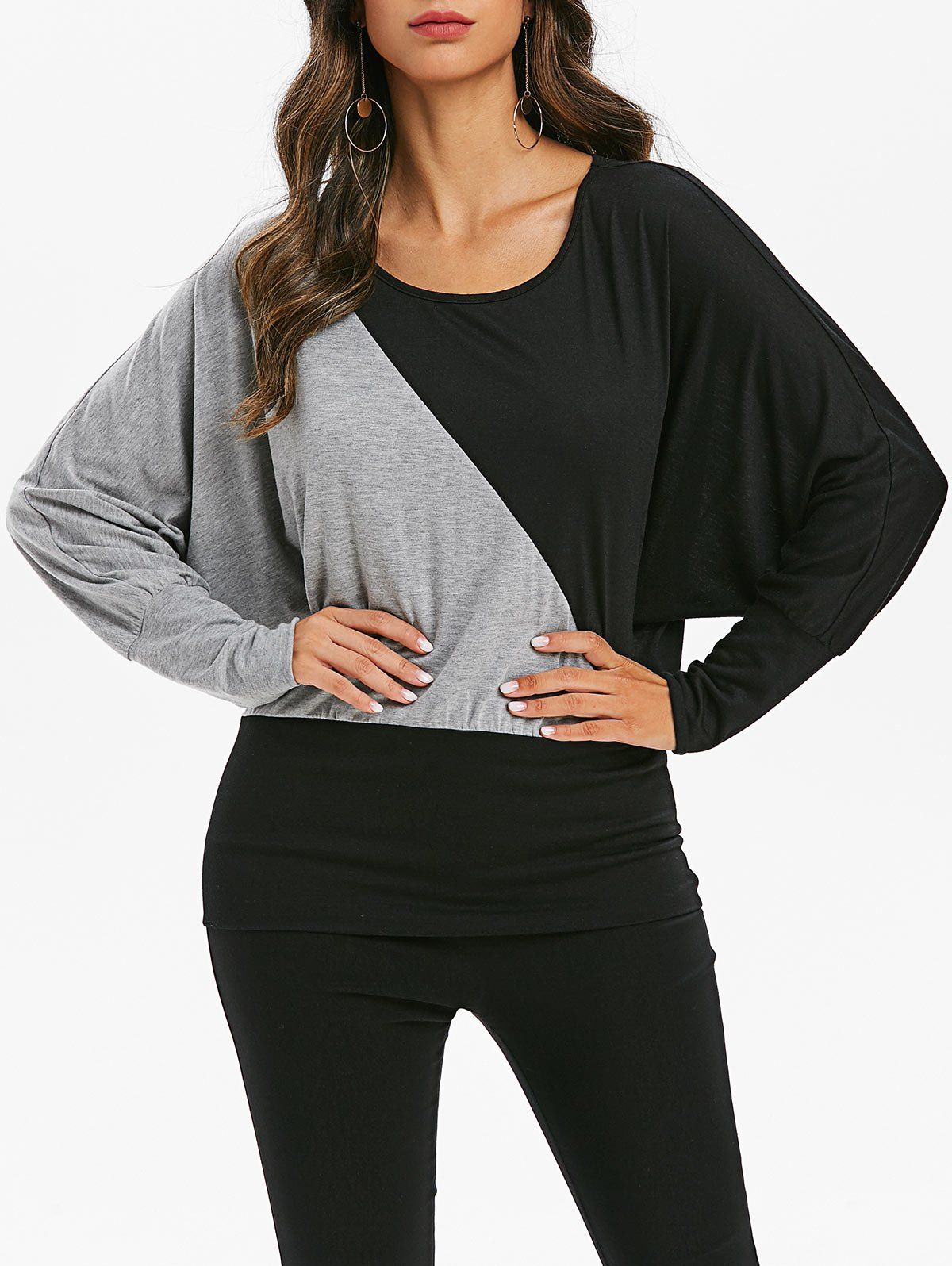 

Contrast Batwing Sleeve Blouson T-shirt, Black