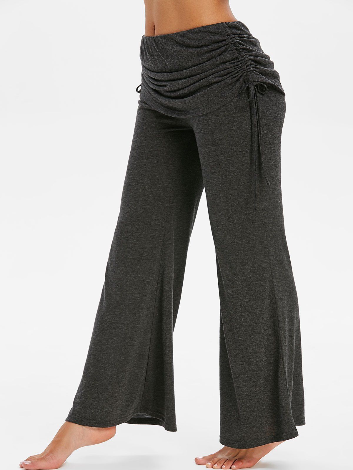 

Cinched Fold Over Space Dye Print Flare Pants, Dark slate grey