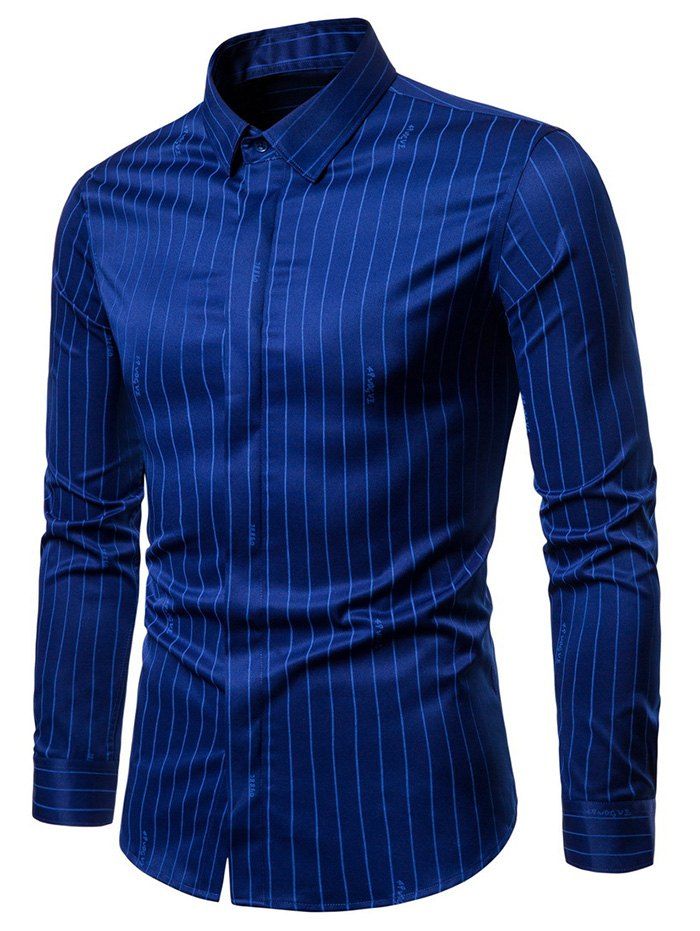 

Striped Printed Long Sleeves Shirt, Blue