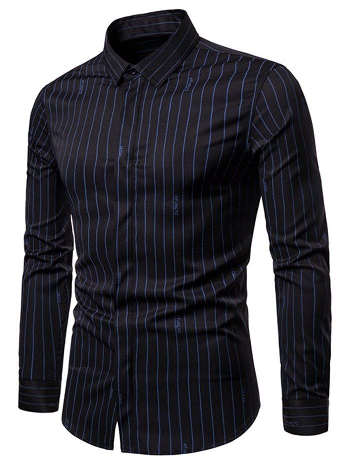 

Striped Printed Long Sleeves Shirt, Black