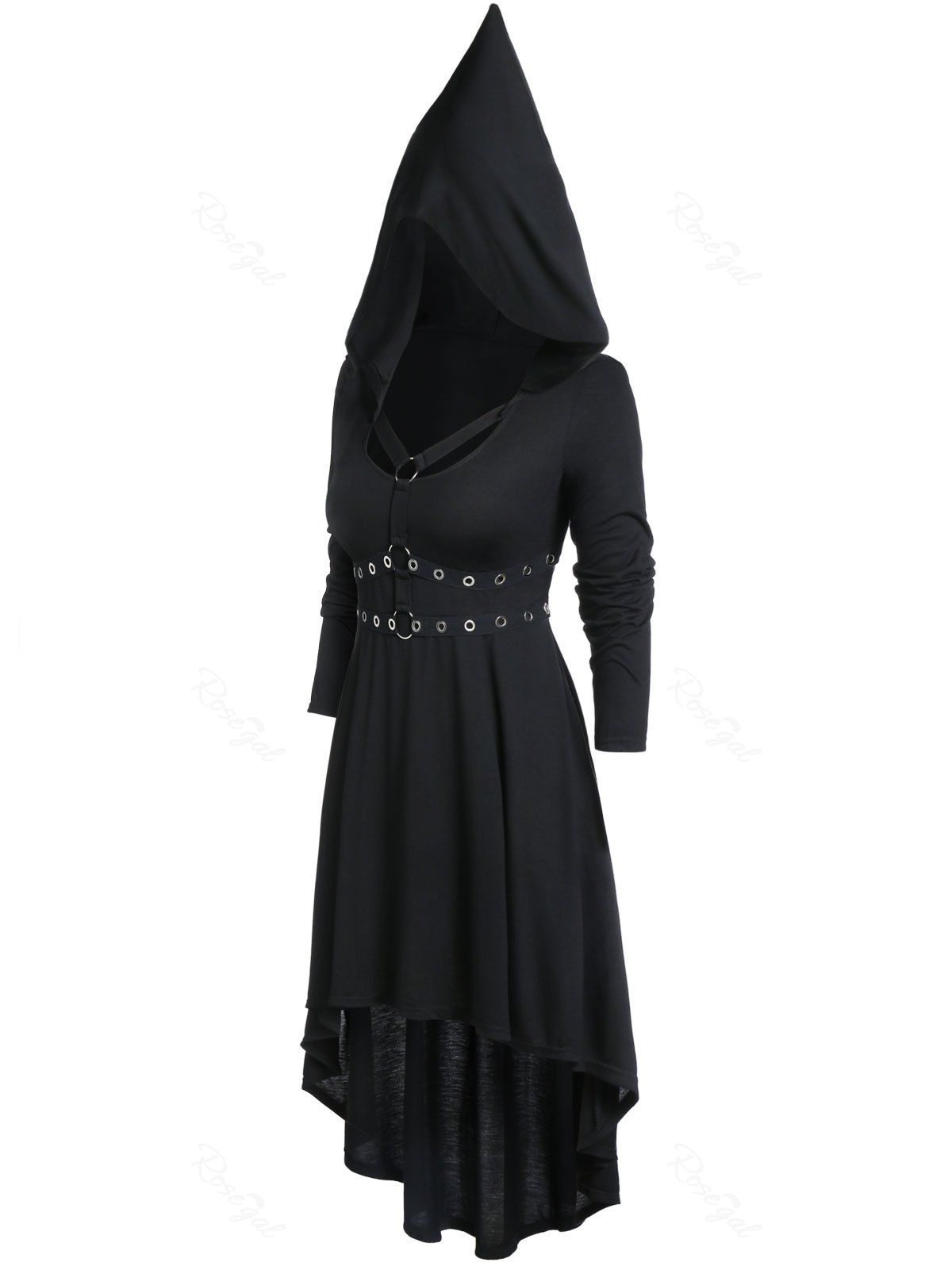 

Plus Size High Waist Long Sleeve Rings Gothic Dress, Black