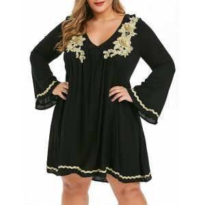 

Plus Size Embroidered Empire Waist Dress, Black