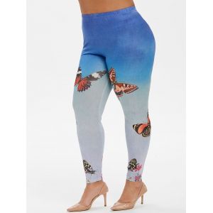 

Plus Size Butterfly Print Gradient Leggings, Multi