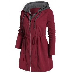 

Plus Size Marled Panel Hooded Tunic Coat, Red wine