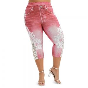 

Capri Lace Panel 3D Printed Plus Size Jeggings, Red