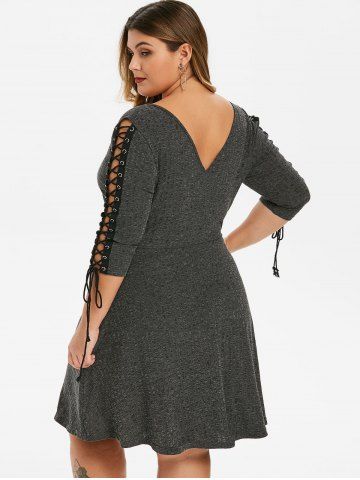 

Plus Size Low Cut Lace Up Dress, Carbon gray