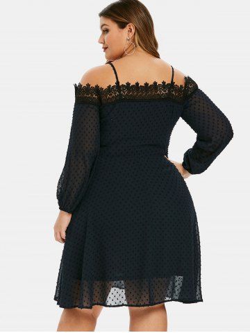 

Plus Size Lace Up Swiss Dot Cold Shoulder Dress, Dark slate blue