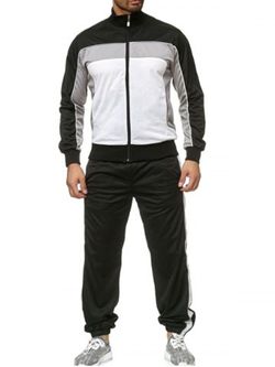 Color Block Zipper Design Sports Suit - WHITE - S