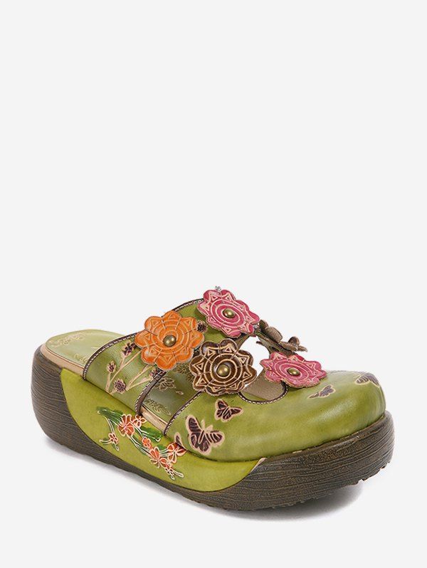 

Ethnic Flower Butterfly Design Platform Slides, Clover green